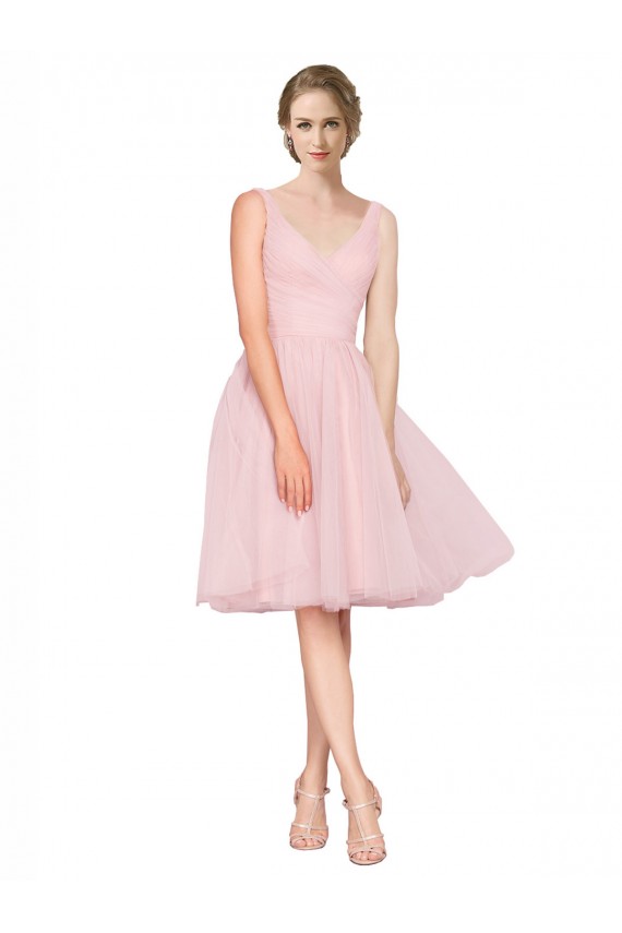 Compra Rosa línea A Cuello en V Tul Corto Vestidos de dama de honor / Vestidos de cóctel / Vestidos para homecoming