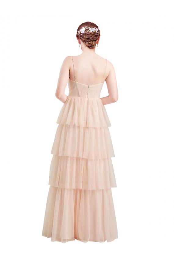 Compra Rosa línea A Cuello en V Tul Largo Vestidos de dama de honor