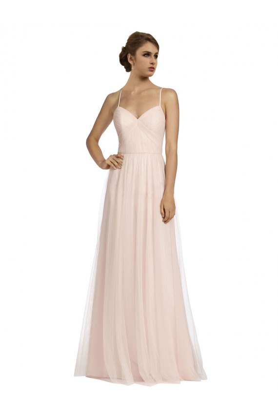Compra Rosa línea A Tirantes espagueti Tul Largo Vestidos de dama de honor