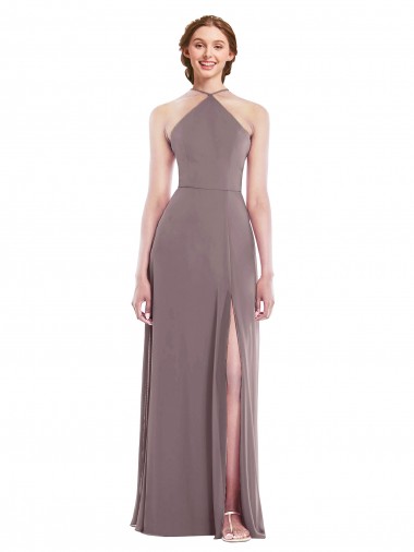Rosa polvorienta línea A Halter Gasa Largo Formales Vestidos de dama de honor / Vestidos de noche Baratos