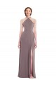 Compra Rosa polvorienta línea A Halter Gasa Largo Formales Vestidos de dama de honor / Vestidos de noche