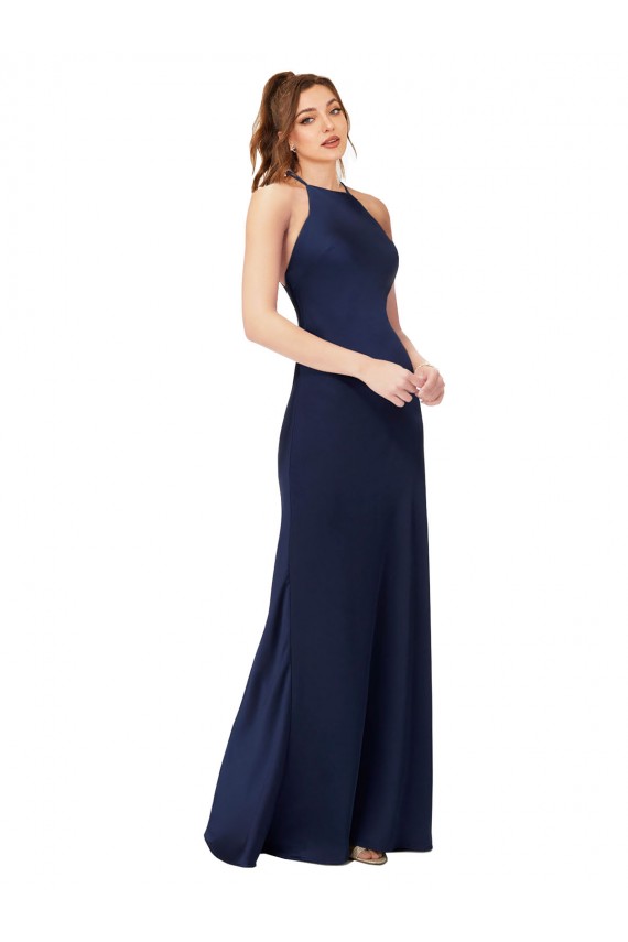 Compra Sapphire Cubierta Cuello Alto Satén sedoso Largo Formales Vestidos de dama de honor / Vestidos de fiesta