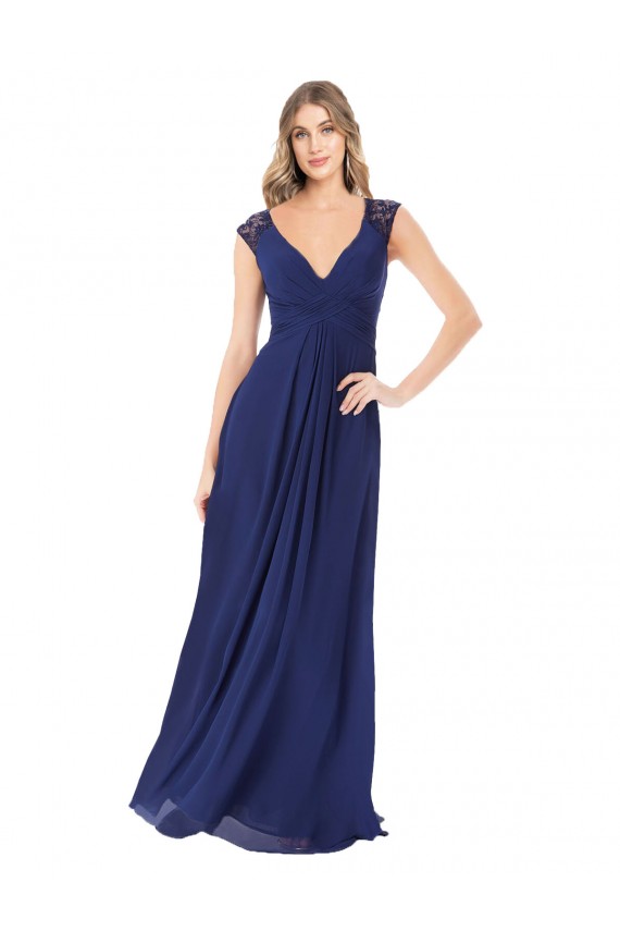Compra Sapphire línea A Cuello en V Gasa Largo Vestidos de dama de honor