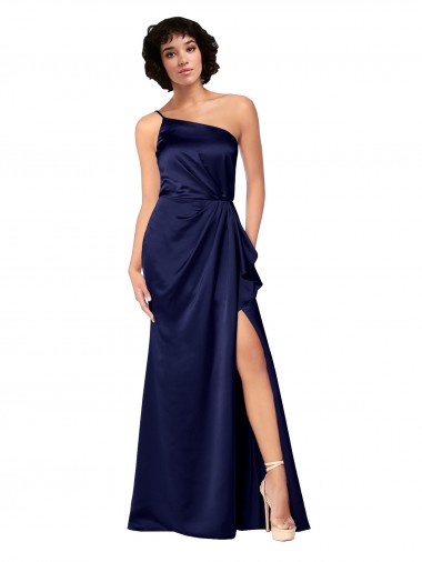 Sapphire línea A Un Hombre Satén sedoso Largo Formales Vestidos de dama de honor / Vestidos de fiesta Baratos