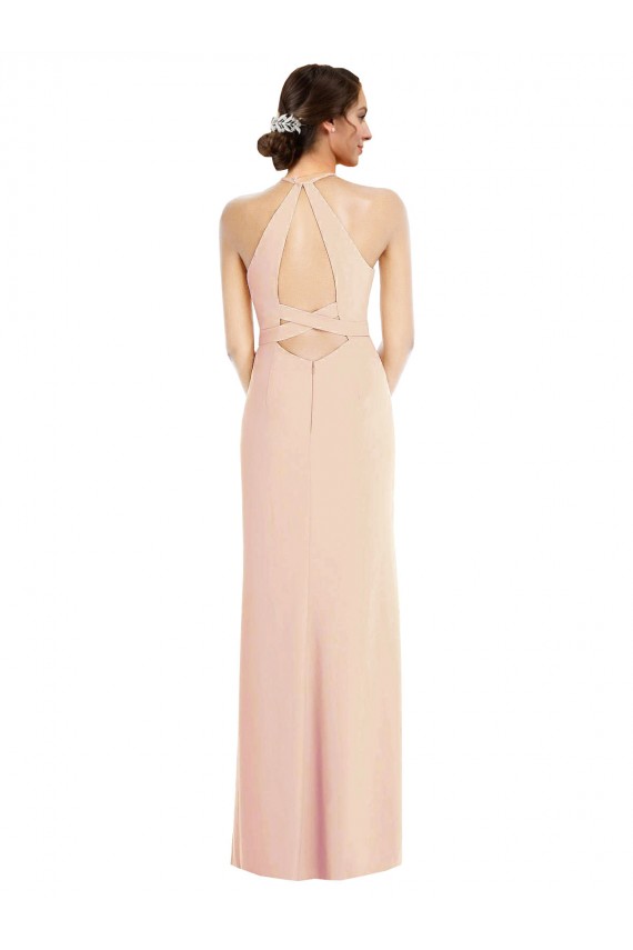 Compra Trompeta Halter Crepé Elástico Largo Formales Vestidos de dama de honor / Vestidos de fiesta