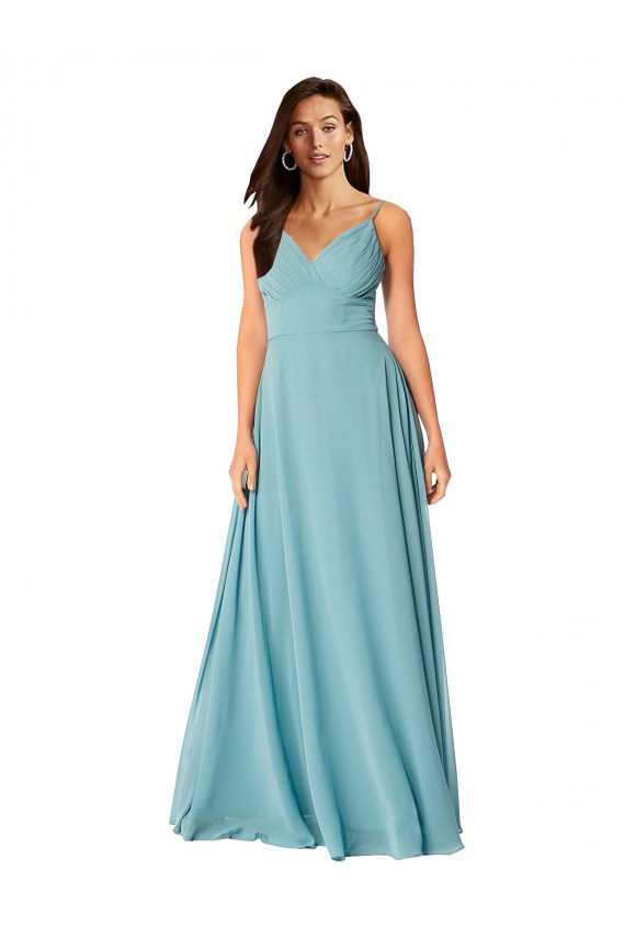 Compra Turquesa línea A Cuello en V Gasa Largo Vestidos de dama de honor