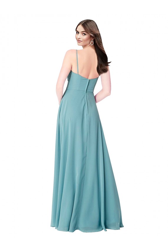 Compra Turquesa línea A Cuello en V Gasa Largo Vestidos de dama de honor