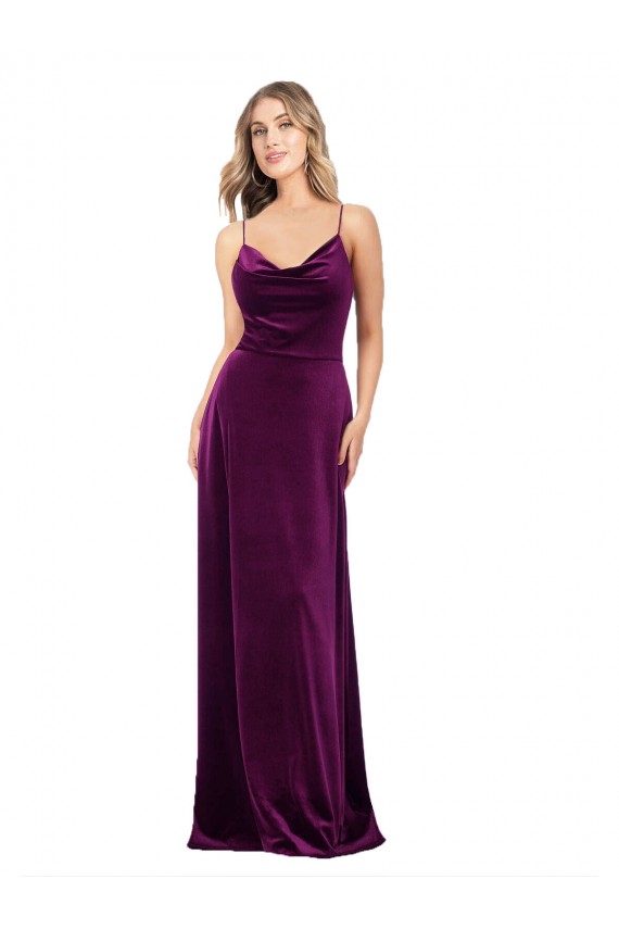 Compra Uva línea A Cucharón Cuello en V Terciopelo Elástico Largo Formales Vestidos de dama de honor / Vestidos de fiesta