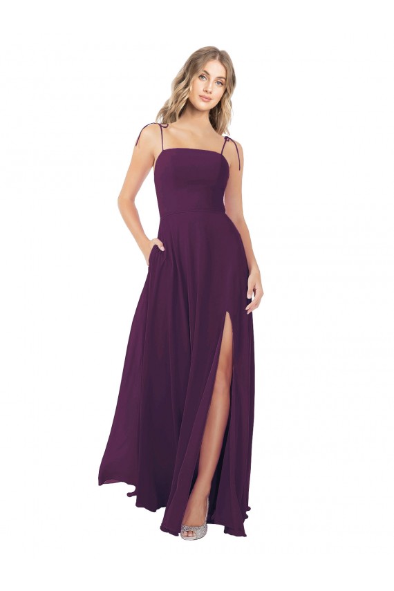 Compra Uva línea A Tirantes espagueti Sin tirantes Gasa Largo Vestidos de dama de honor