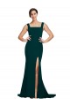 Compra Verde Midnight Cubierta Cuadrado Barrer tren Crepé Elástico Largo Vestidos de dama de honor / Vestidos de fiesta