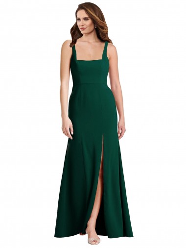 Verde Midnight Trompeta Cuadrado Crepé Elástico Largo Vestidos de dama de honor / Vestidos de fiesta Baratos