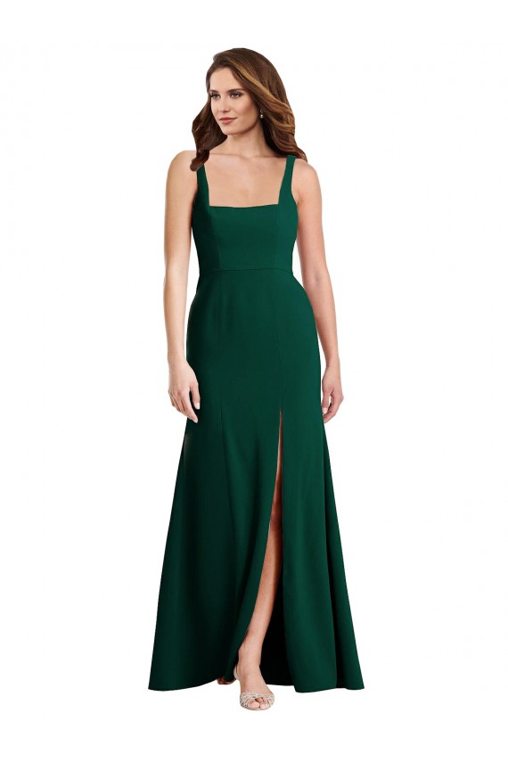 Compra Verde Midnight Trompeta Cuadrado Crepé Elástico Largo Vestidos de dama de honor / Vestidos de fiesta