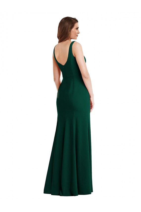 Compra Verde Midnight Trompeta Cuadrado Crepé Elástico Largo Vestidos de dama de honor / Vestidos de fiesta