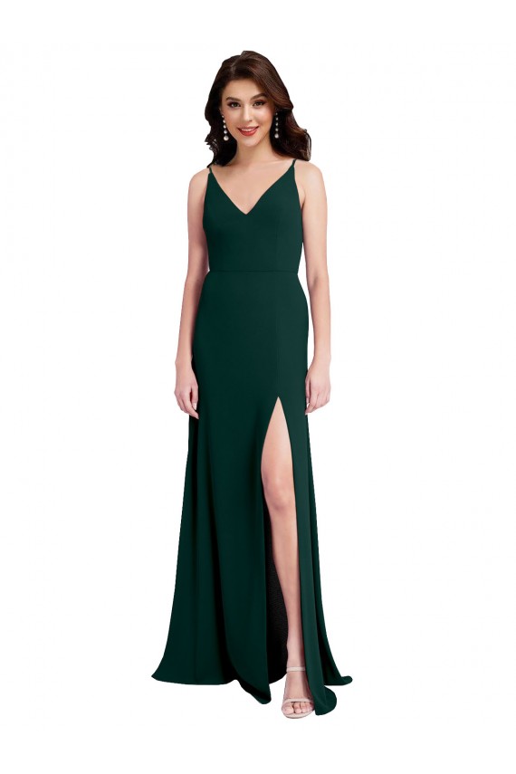 Compra Verde Midnight línea A Cuello en V Crepé Elástico Largo Formales Vestidos de dama de honor / Vestidos de fiesta