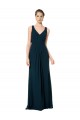 Compra Verde Midnight línea A Cuello en V Gasa Largo Vestidos de dama de honor