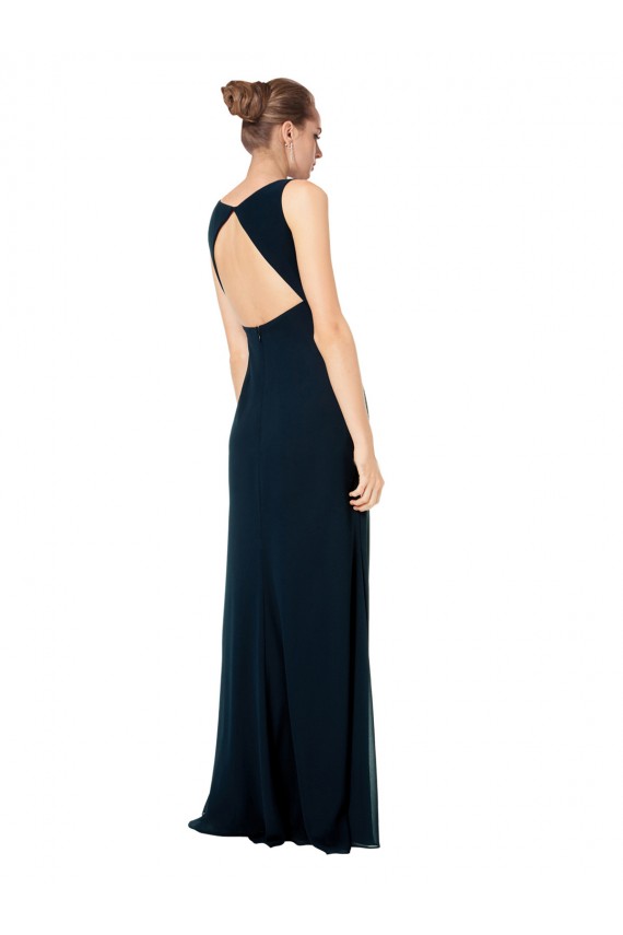 Compra Verde Midnight línea A Cuello en V Gasa Largo Vestidos de dama de honor