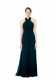 Compra Verde Midnight línea A Halter Gasa Largo Vestidos de dama de honor