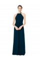 Compra Verde Midnight línea A Tirantes espagueti Halter Gasa Largo Vestidos de dama de honor
