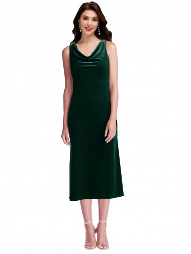 Verde oscuro Cubierta Midi Terciopelo Elástico Corto Vestidos de dama de honor / Vestidos de fiesta / Vestidos de cóctel Baratos