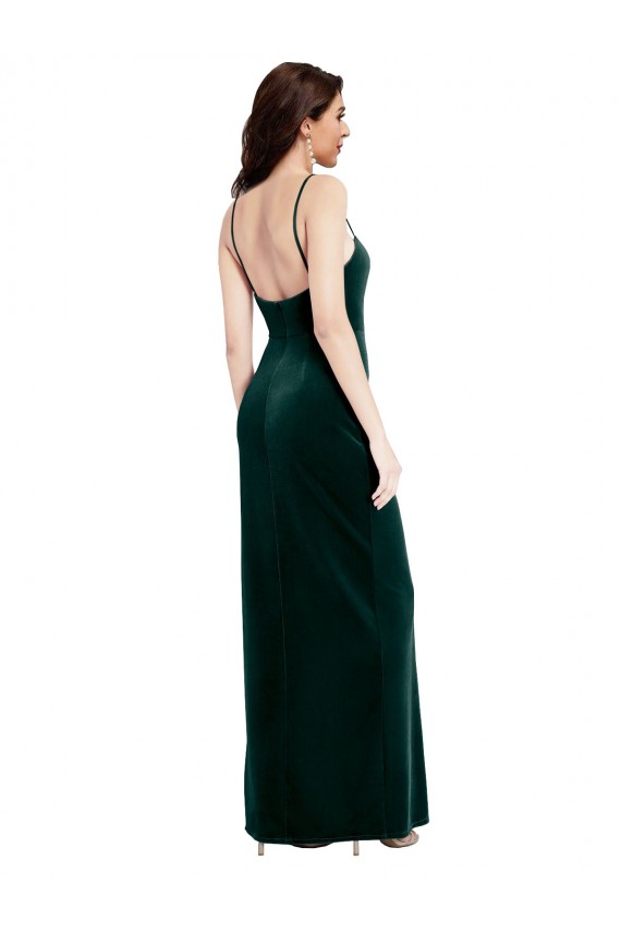 Compra Verde oscuro Cubierta Tirantes espagueti Cuadrado Terciopelo Elástico Largo Vestidos de dama de honor / Vestidos de fiesta