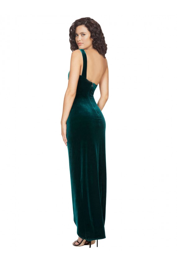Compra Verde oscuro Cubierta Un Hombre Terciopelo Elástico Largo Asimétrico Vestidos de dama de honor / Vestidos de fiesta