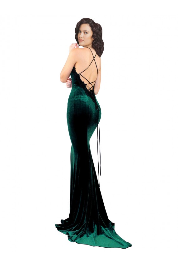 Compra Verde oscuro Sirena Cuello Alto Barrer tren Terciopelo Elástico Largo Formales Vestidos de dama de honor / Vestidos de fiesta