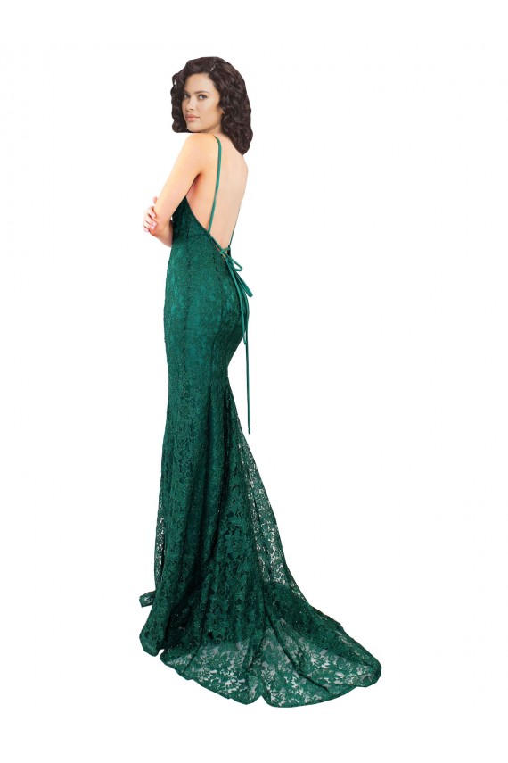 Compra Verde oscuro Sirena Cuello en V Encaje Largo Vestidos de dama de honor / Vestidos de fiesta