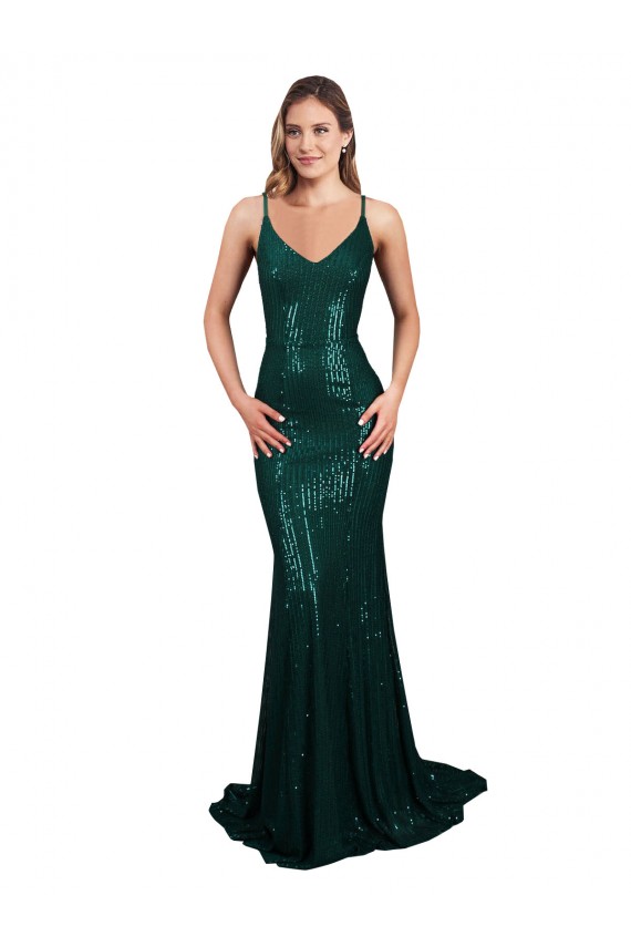 Compra Verde oscuro Sirena Cuello en V Lentejuela Largo Formales Vestidos de dama de honor / Vestidos de fiesta