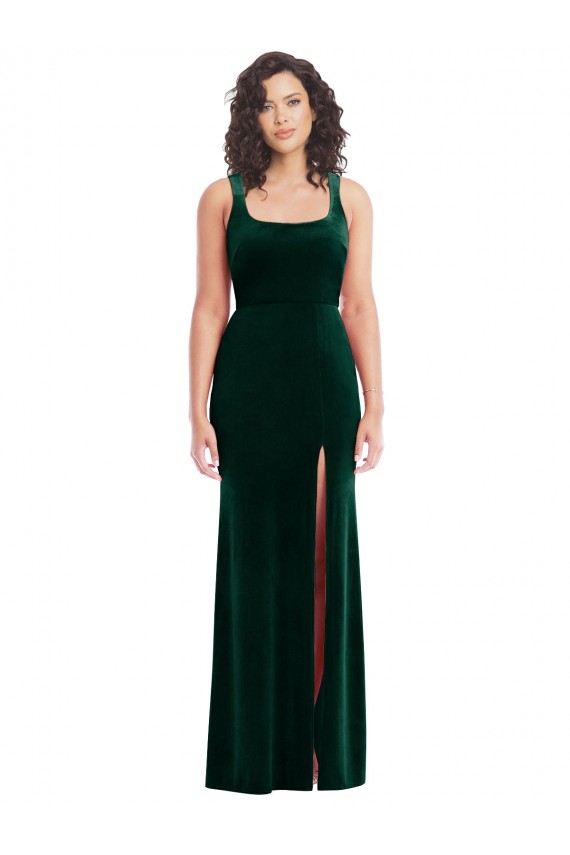 Compra Verde oscuro Trompeta Cuadrado Terciopelo Elástico Largo Vestidos de dama de honor / Vestidos de fiesta