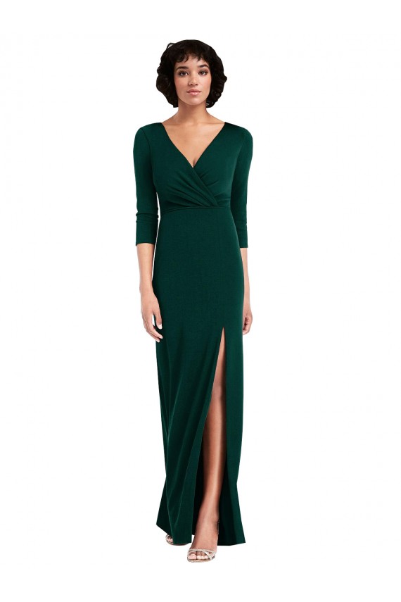 Compra Verde oscuro Trompeta Cuello en V Spandex Largo Formales Vestidos de dama de honor / Vestidos de fiesta