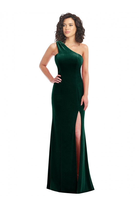 Compra Verde oscuro Trompeta Un Hombre Terciopelo Elástico Largo Vestidos de dama de honor / Vestidos de fiesta