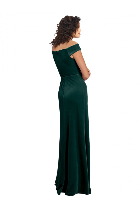 Compra Verde oscuro línea A Cuadrado Terciopelo Elástico Largo Formales Vestidos de dama de honor / Vestidos de fiesta