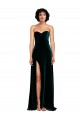 Compra Verde oscuro línea A Cuello de Corazón Barrer tren Terciopelo Elástico Largo Vestidos de dama de honor / Vestidos de fiesta