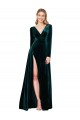 Compra Verde oscuro línea A Cuello en V Barrer tren Terciopelo Elástico Largo Formales Vestidos de dama de honor / Vestidos de fiesta