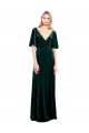 Compra Verde oscuro línea A Cuello en V Terciopelo Elástico Largo Vestidos de dama de honor / Vestidos de fiesta