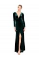 Compra Verde oscuro línea A Cuello en V Terciopelo Elástico Largo Vestidos de dama de honor / Vestidos de fiesta