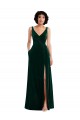 Compra Verde oscuro línea A Cuello en V Terciopelo Elástico Largo Vestidos de dama de honor / Vestidos de fiesta