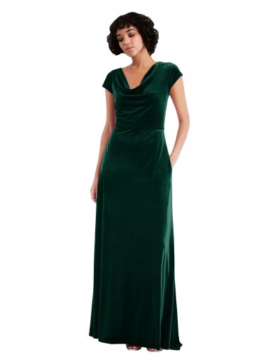 Verde oscuro línea A Terciopelo Elástico Largo Vestidos de dama de honor / Vestidos de fiesta Baratos