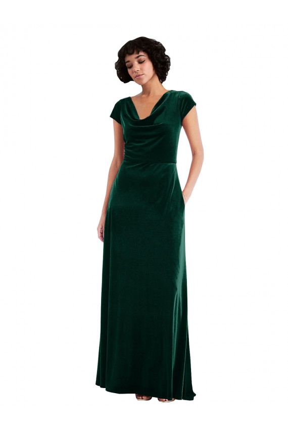 Compra Verde oscuro línea A Terciopelo Elástico Largo Vestidos de dama de honor / Vestidos de fiesta