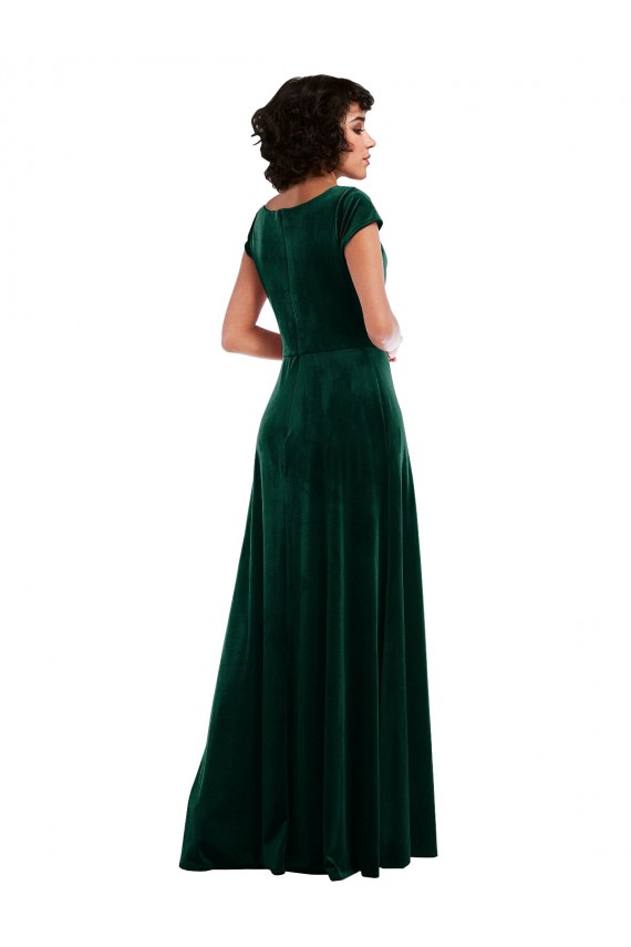 Compra Verde oscuro línea A Terciopelo Elástico Largo Vestidos de dama de honor / Vestidos de fiesta