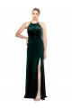 Compra Verde oscuro línea A Tirantes espagueti Cuello joya Terciopelo Elástico Largo Vestidos de dama de honor / Vestidos de fiesta