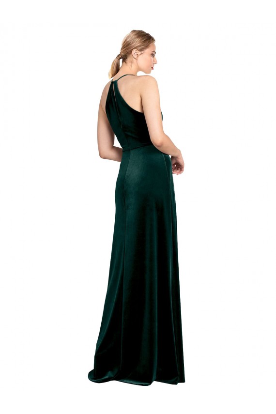 Compra Verde oscuro línea A Tirantes espagueti Cuello joya Terciopelo Elástico Largo Vestidos de dama de honor / Vestidos de fiesta