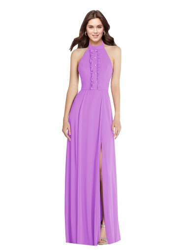 Violeta línea A Halter Gasa Largo Formales Vestidos de dama de honor / Vestidos de noche Baratos