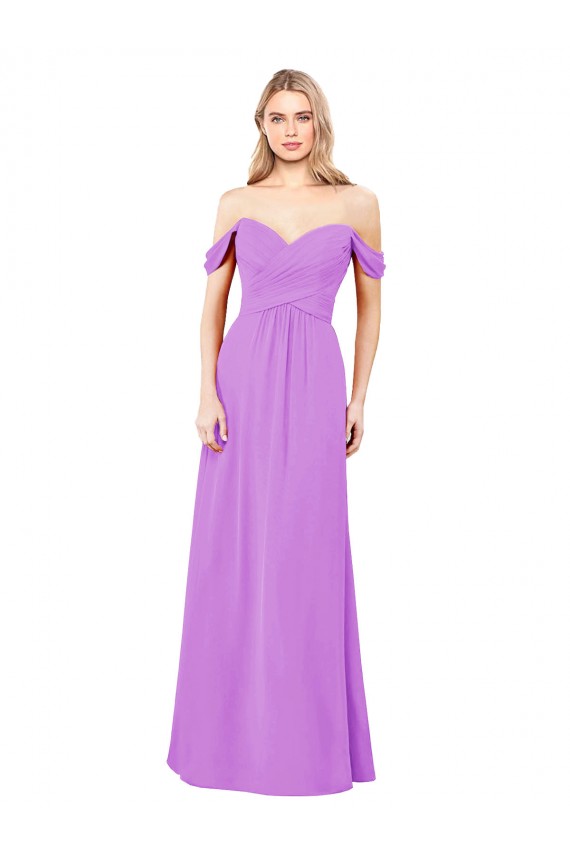 Compra Violeta línea A Hombros Descubiertos Gasa Largo Vestidos de dama de honor