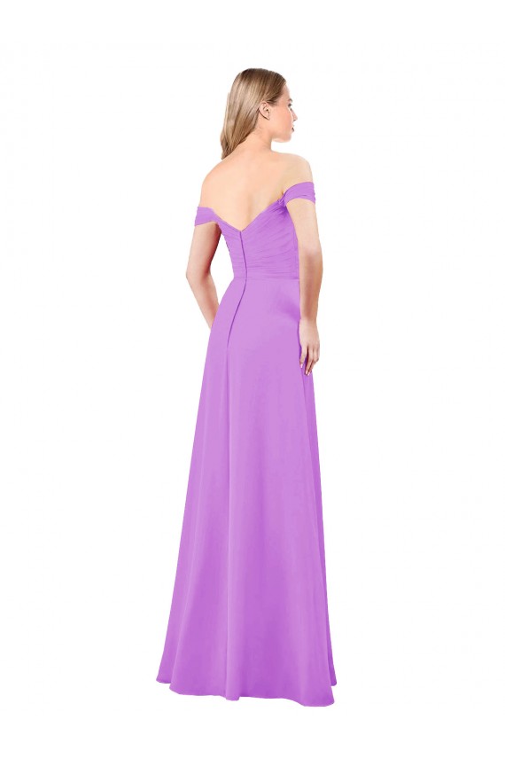 Compra Violeta línea A Hombros Descubiertos Gasa Largo Vestidos de dama de honor