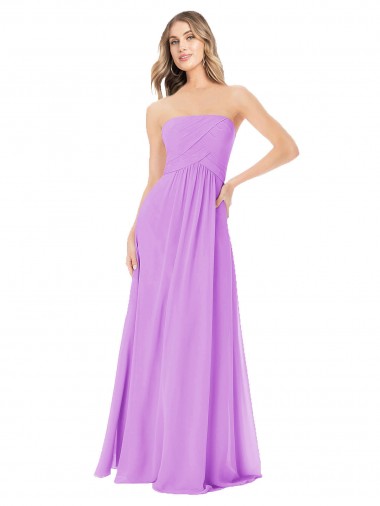 Violeta línea A Sin tirantes Gasa Largo Vestidos de dama de honor Baratos
