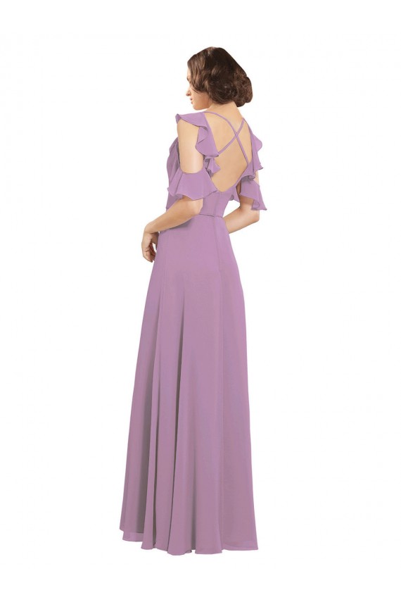 Compra lavanda oscura línea A Cuello Alto Gasa Largo Vestidos de dama de honor