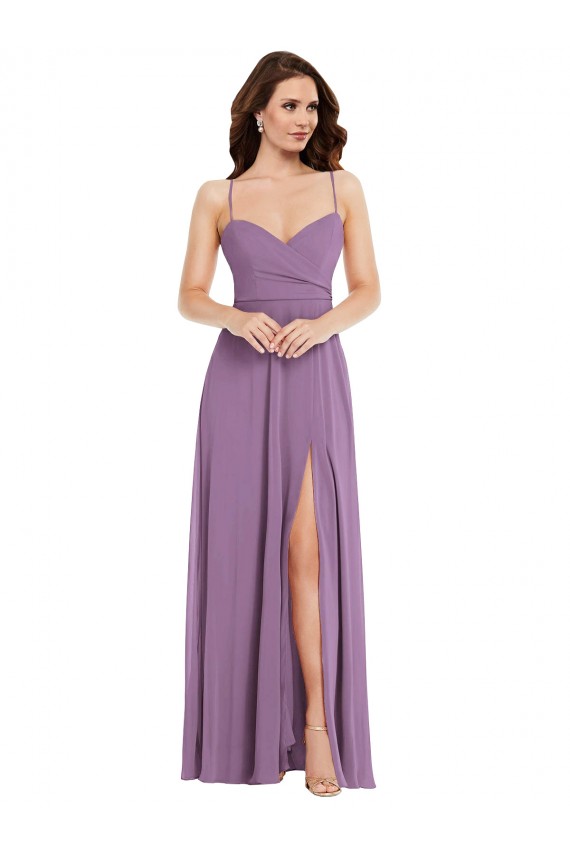 Compra lavanda oscura línea A Tirantes espagueti Gasa Largo Vestidos de dama de honor