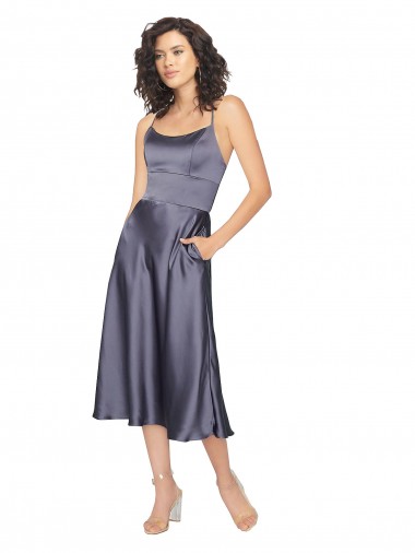 línea A Cucharón Midi Satén sedoso Corto Vestidos de dama de honor / Vestidos de fiesta / Vestidos de cóctel Baratos