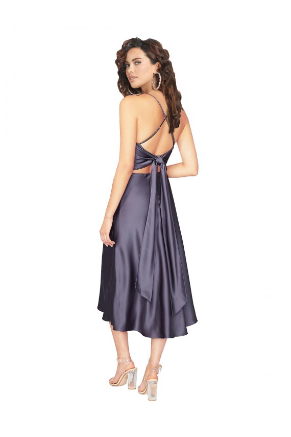 Compra línea A Cucharón Midi Satén sedoso Corto Vestidos de dama de honor / Vestidos de fiesta / Vestidos de cóctel